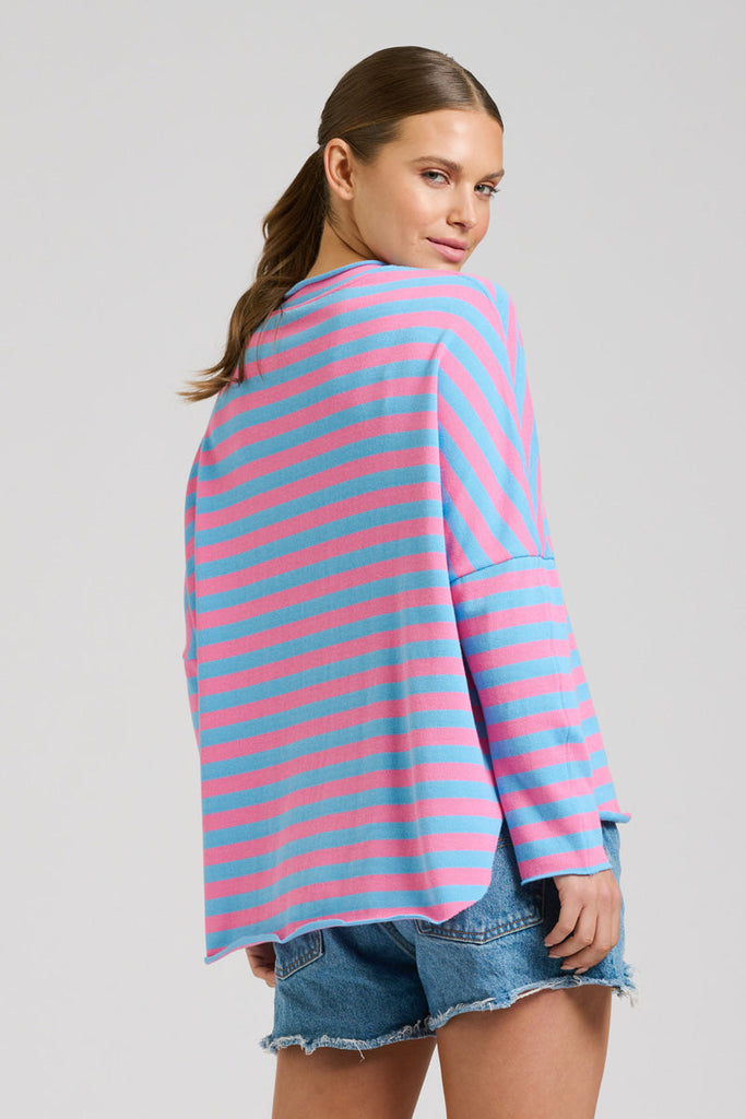 EST 1971 Raw Summer Sweatshirt - Pink/Mid Blue Stripe