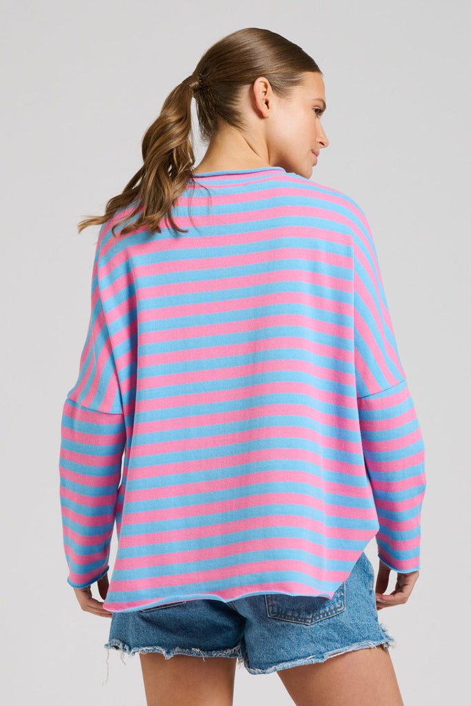 EST 1971 Raw Summer Sweatshirt - Pink/Mid Blue Stripe