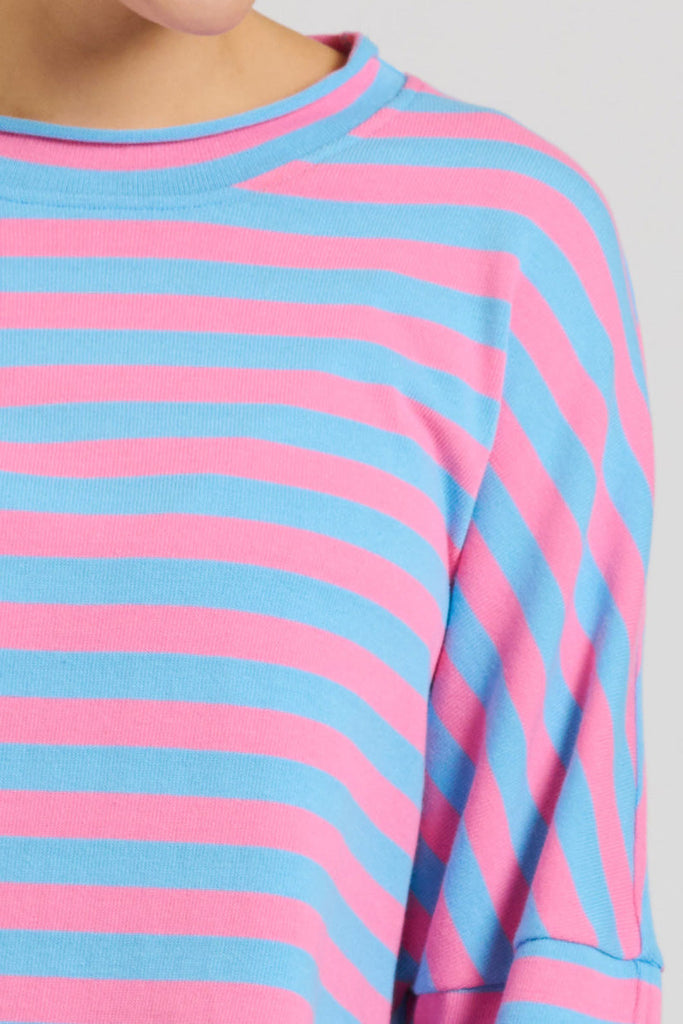 EST 1971 Raw Summer Sweatshirt - Pink/Mid Blue Stripe