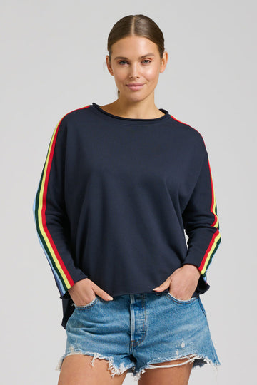 EST 1971 Raw Tape Long Sleeve Sweatshirt - French Navy/Rainbow