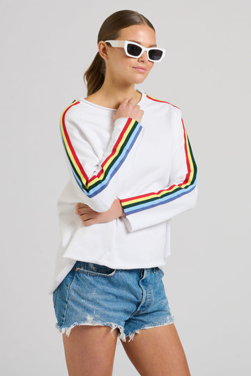EST 1971 Raw Tape Long Sleeve Sweatshirt - White/Rainbow