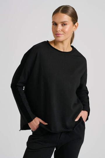EST 1971 Raw Velvet Trim Sweatshirt - Black