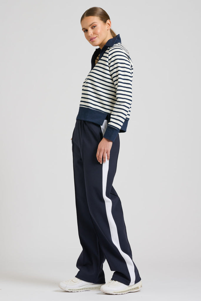 EST 1971 Rugby Cotton Crop Sweatshirt - French Navy Stripe
