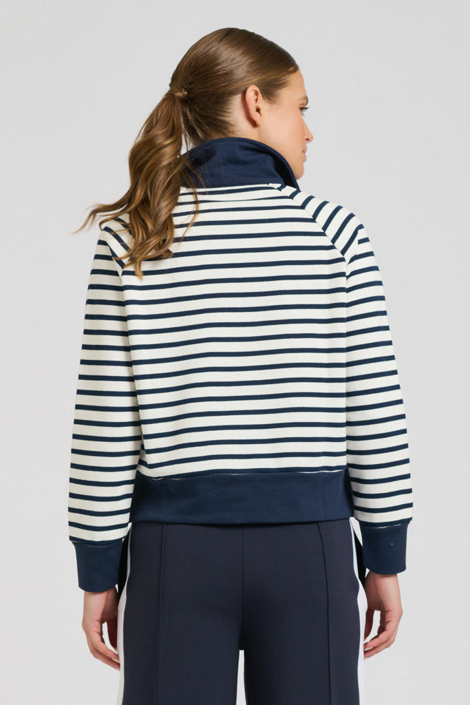 EST 1971 Rugby Cotton Crop Sweatshirt - French Navy Stripe