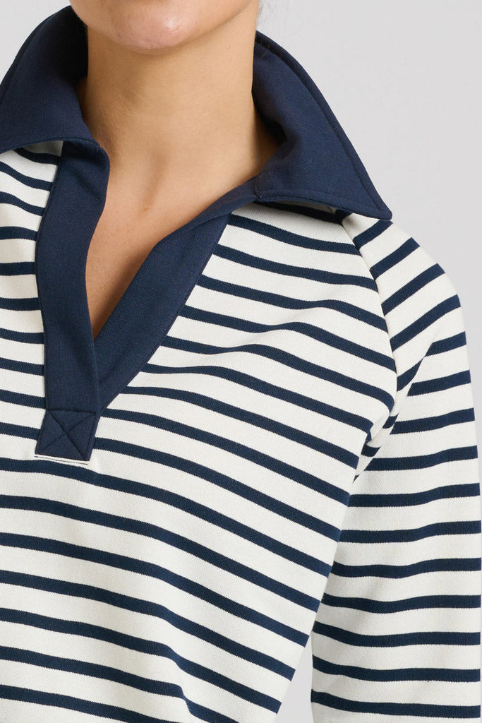 EST 1971 Rugby Cotton Crop Sweatshirt - French Navy Stripe