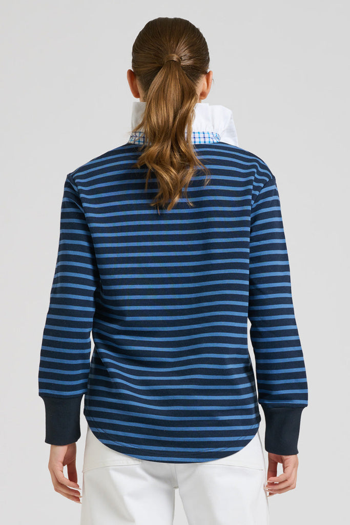 EST 1971 Rugby Frill Collar Cotton Sweatshirt - Navy Combo Stripe