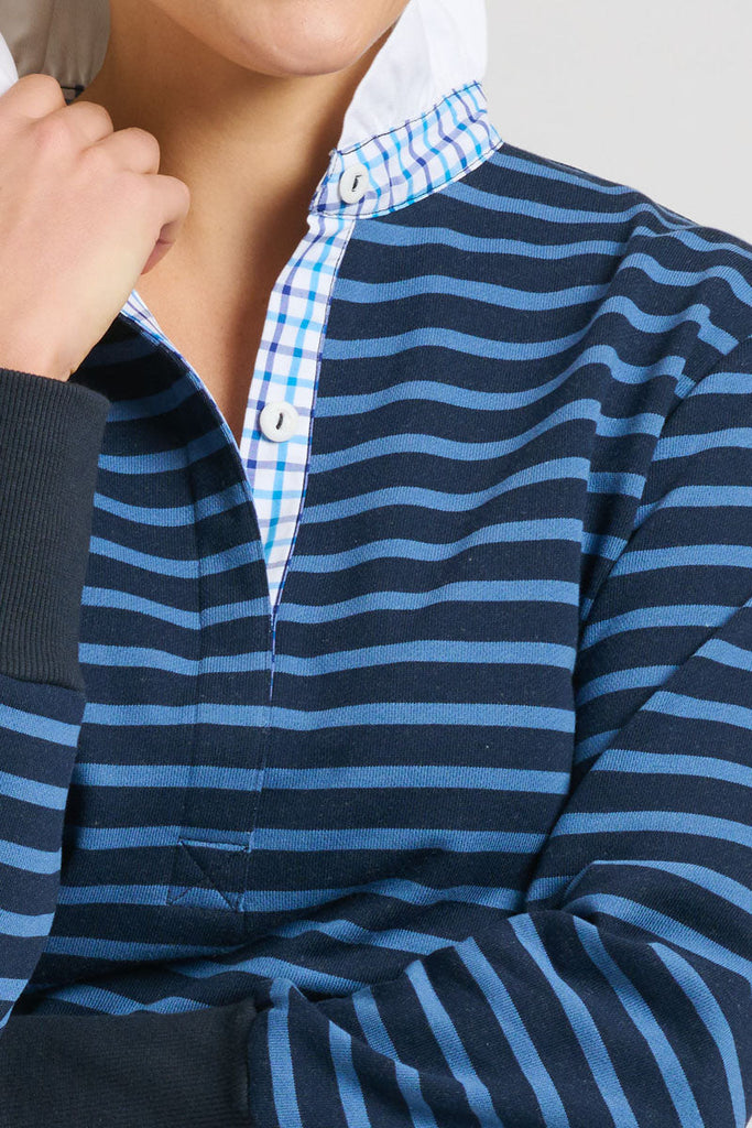 EST 1971 Rugby Frill Collar Cotton Sweatshirt - Navy Combo Stripe