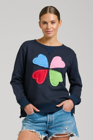 EST 1971 Zipside Classic Cotton Sweatshirt - French Navy Hearts
