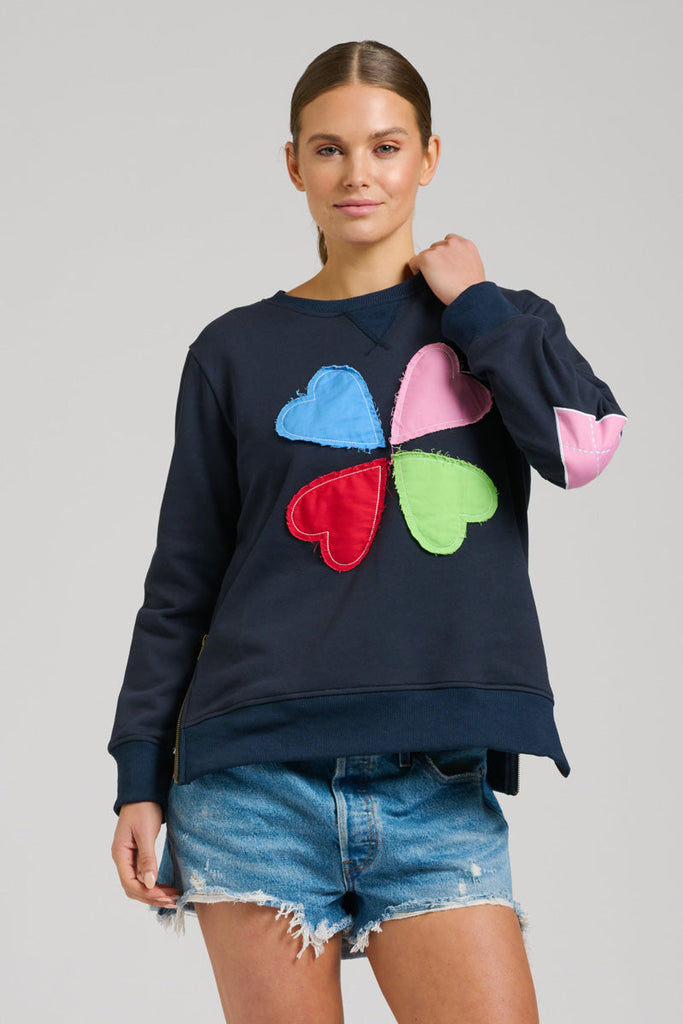 EST 1971 Zipside Classic Cotton Sweatshirt - French Navy Hearts