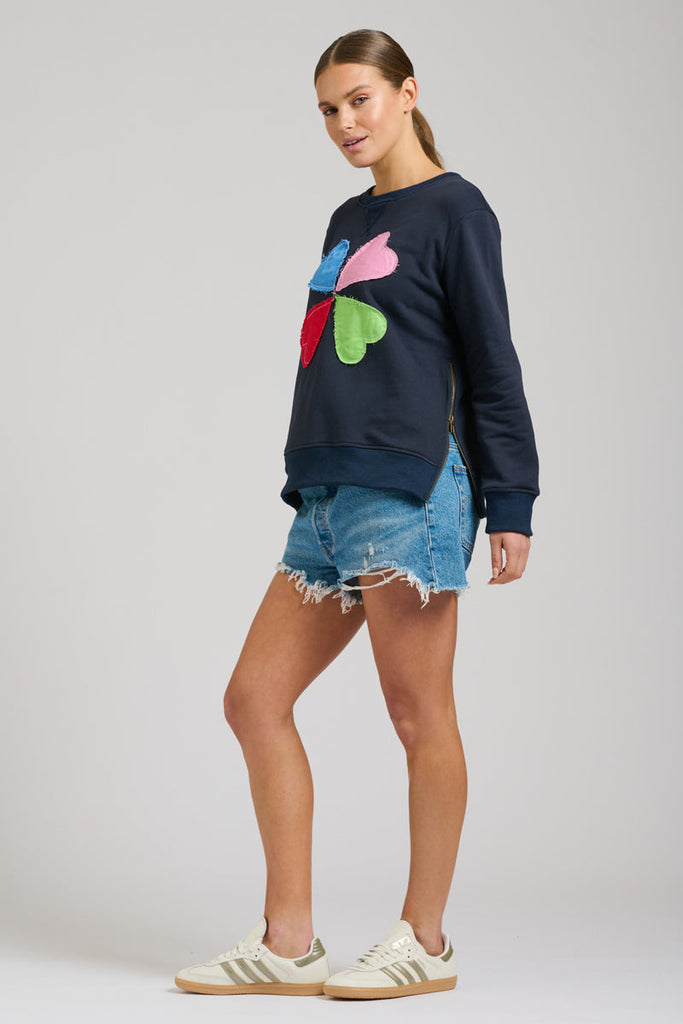 EST 1971 Zipside Classic Cotton Sweatshirt - French Navy Hearts