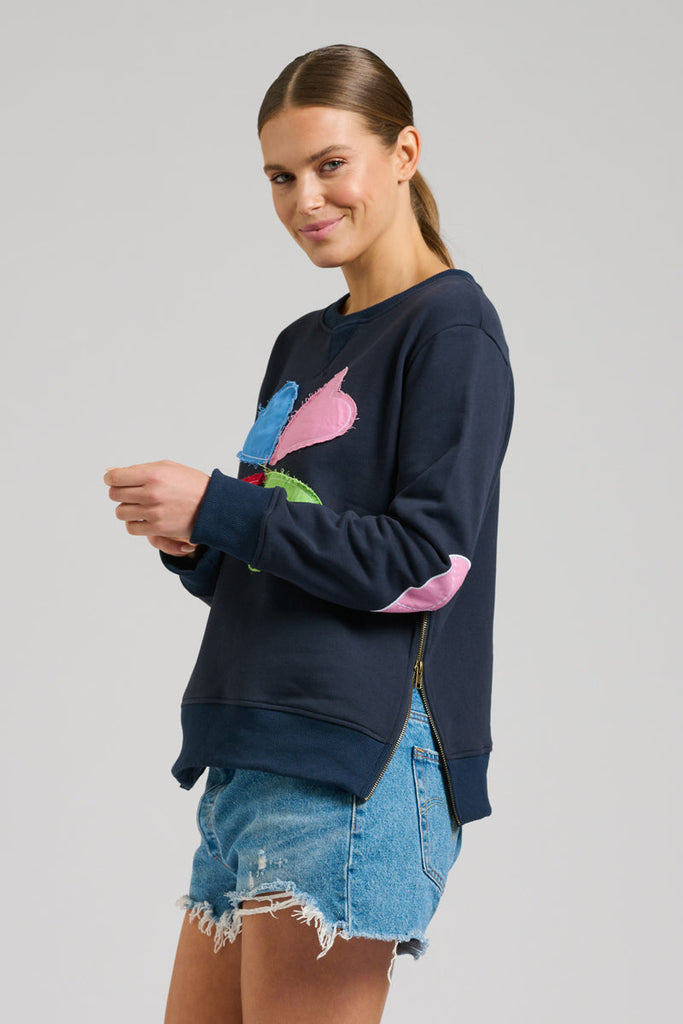 EST 1971 Zipside Classic Cotton Sweatshirt - French Navy Hearts
