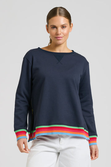 EST 1971 Zipside Classic Cotton Sweatshirt - French Navy Rainbow