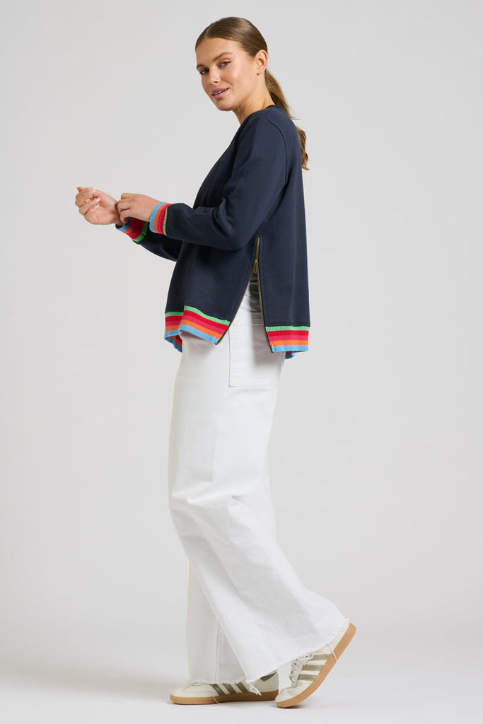 EST 1971 Zipside Classic Cotton Sweatshirt - French Navy Rainbow