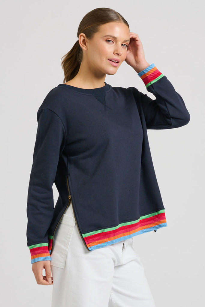 EST 1971 Zipside Classic Cotton Sweatshirt - French Navy Rainbow