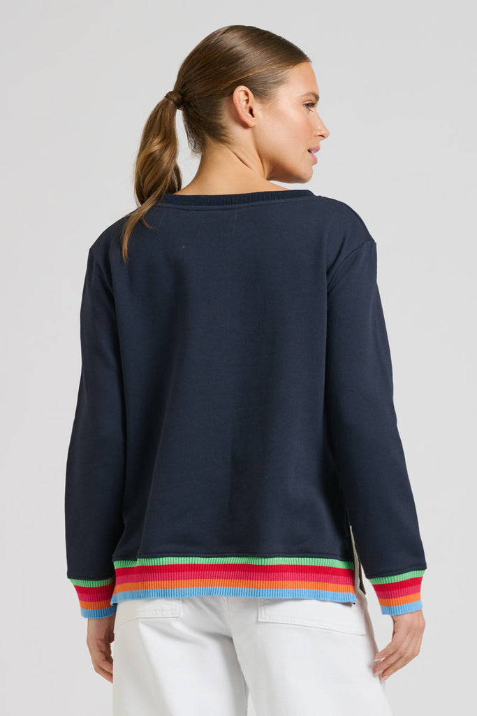 EST 1971 Zipside Classic Cotton Sweatshirt - French Navy Rainbow