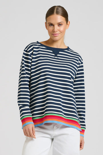 EST 1971 Zipside Classic Cotton Sweatshirt - French Navy Stripe/Rainbow