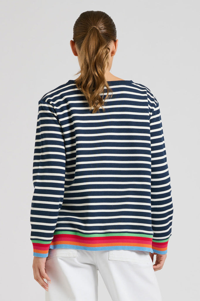 EST 1971 Zipside Classic Cotton Sweatshirt - French Navy Stripe/Rainbow