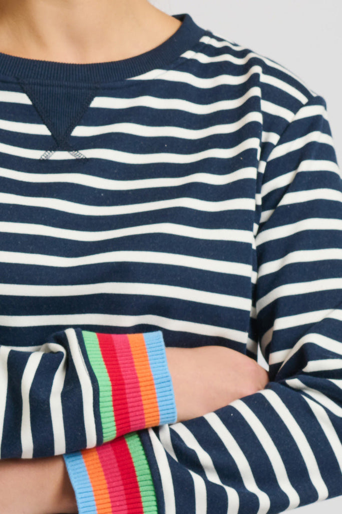 EST 1971 Zipside Classic Cotton Sweatshirt - French Navy Stripe/Rainbow