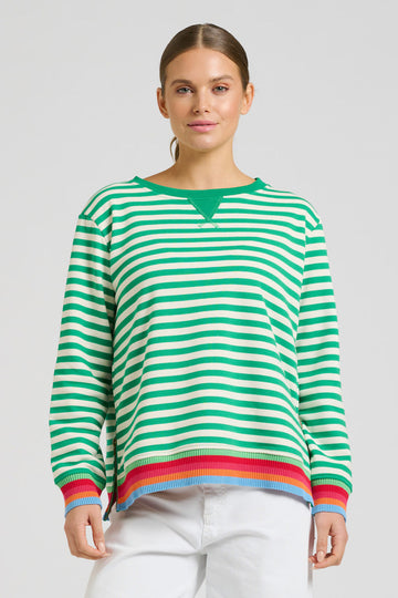 EST 1971 Zipside Classic Cotton Sweatshirt - Green Stripe/Rainbow