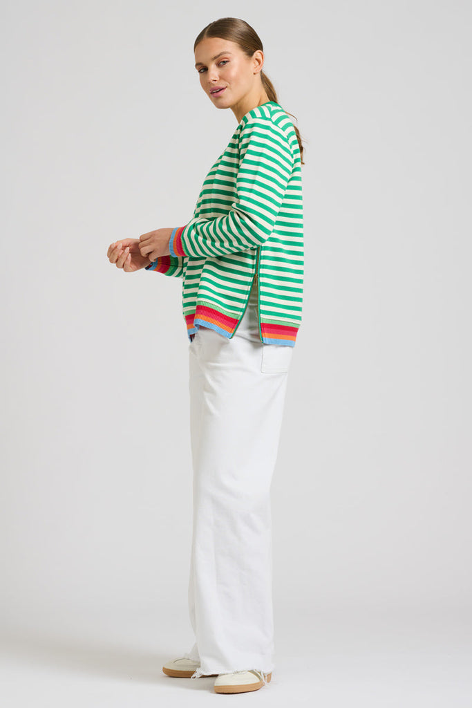 EST 1971 Zipside Classic Cotton Sweatshirt - Green Stripe/Rainbow