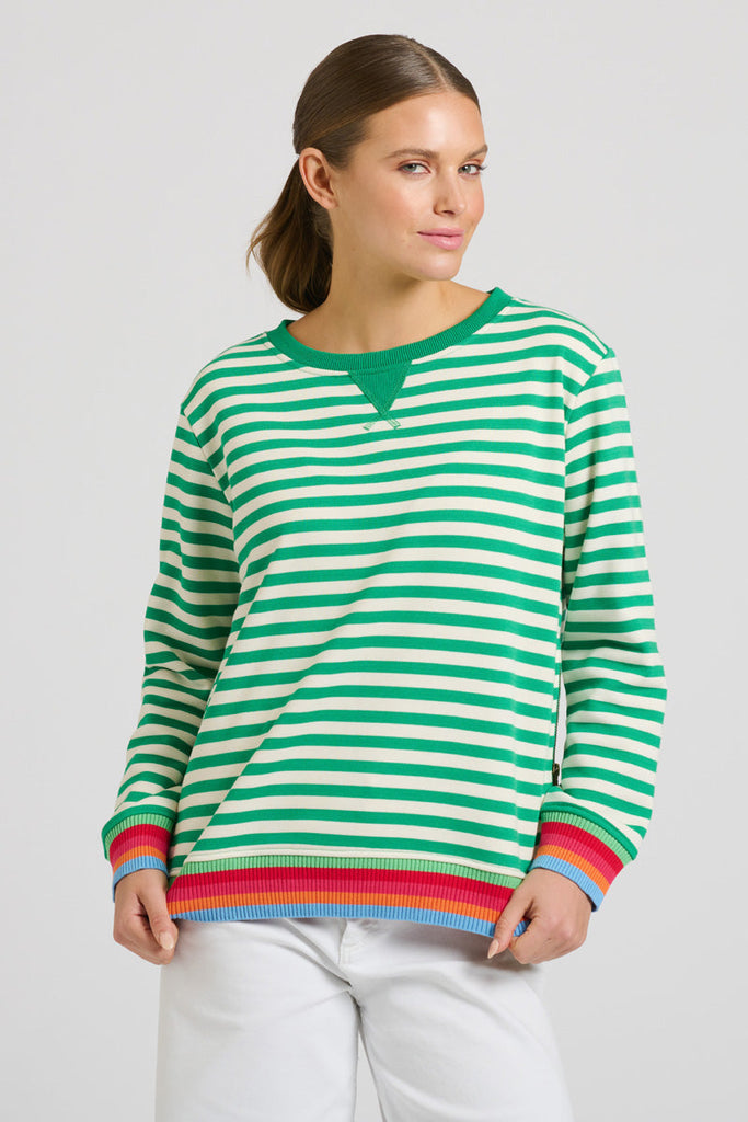 EST 1971 Zipside Classic Cotton Sweatshirt - Green Stripe/Rainbow