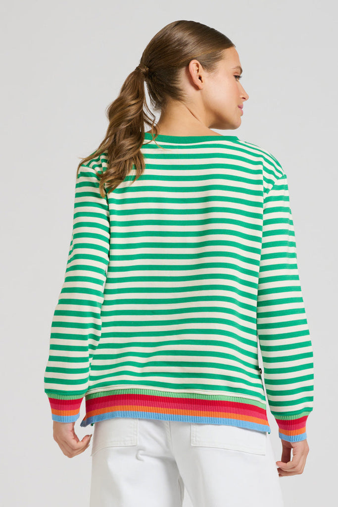 EST 1971 Zipside Classic Cotton Sweatshirt - Green Stripe/Rainbow