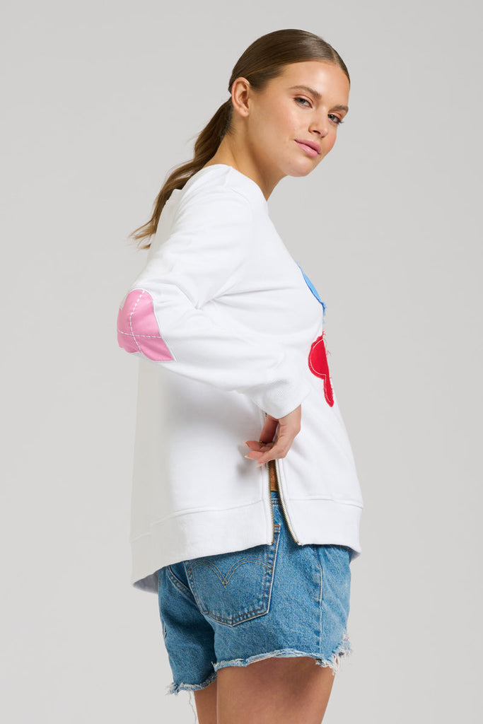EST 1971 Zipside Classic Cotton Sweatshirt - White Hearts