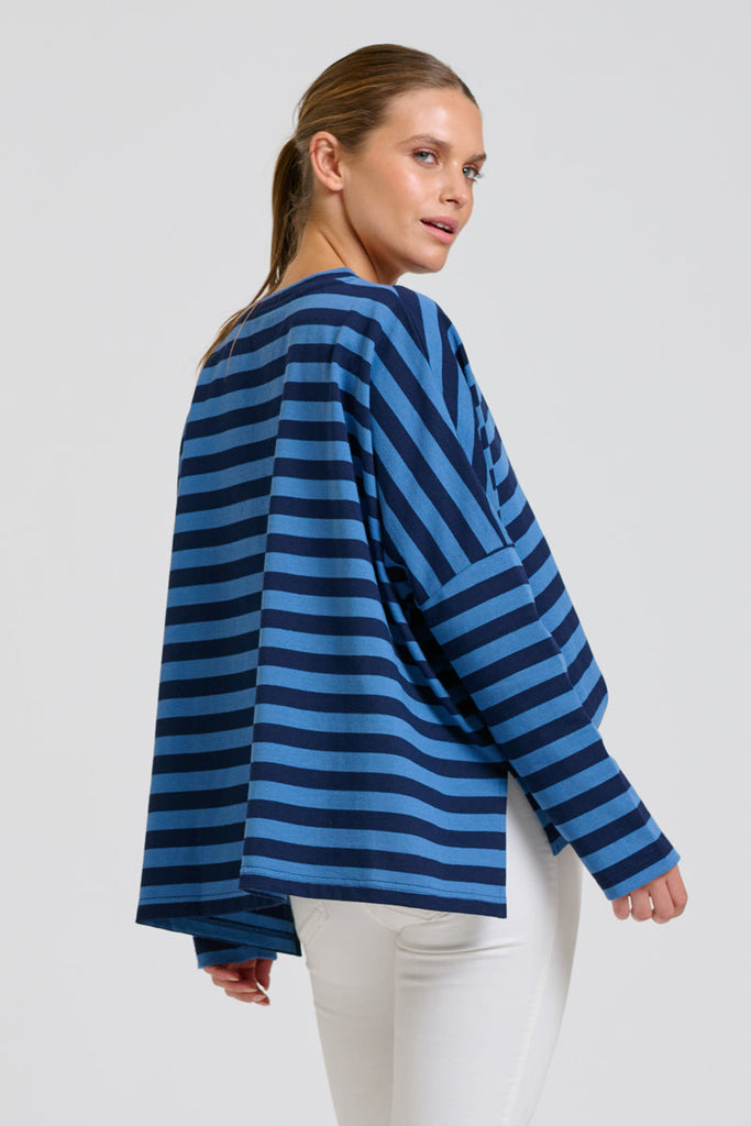 EST Breton V Neck Top- Navy Stripe