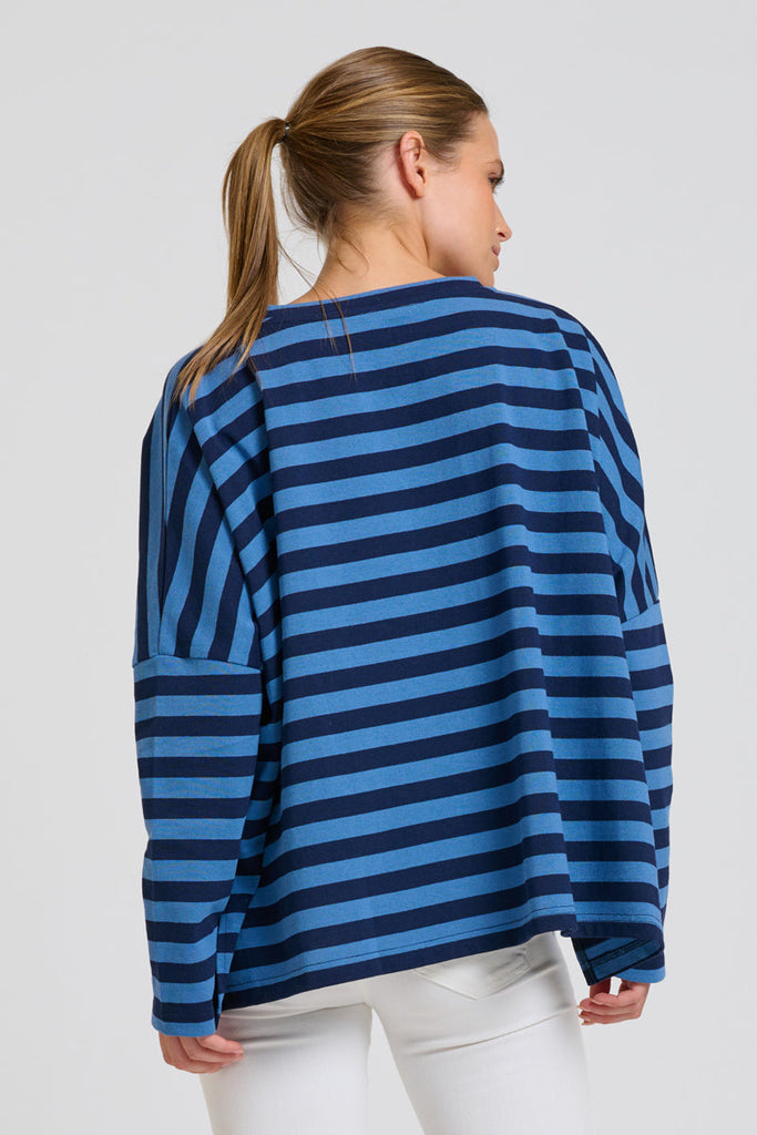 EST Breton V Neck Top- Navy Stripe