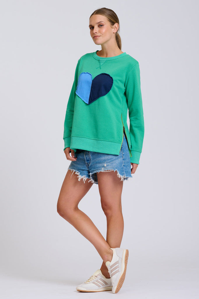 EST Classic Zipside Sweatshirt Heart - Pea Green Combo