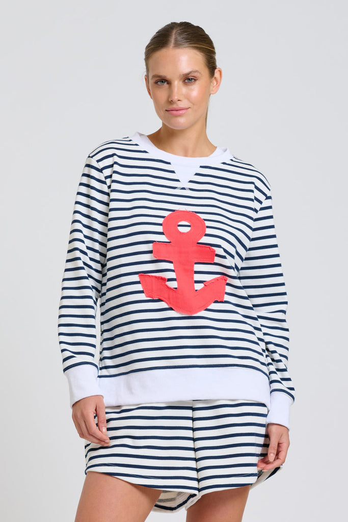 EST Classic Zipside Sweatshirt Nautical - Navy Stripe / Red