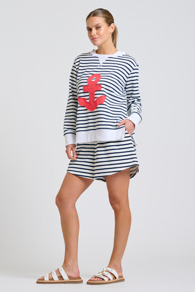 EST Classic Zipside Sweatshirt Nautical - Navy Stripe / Red
