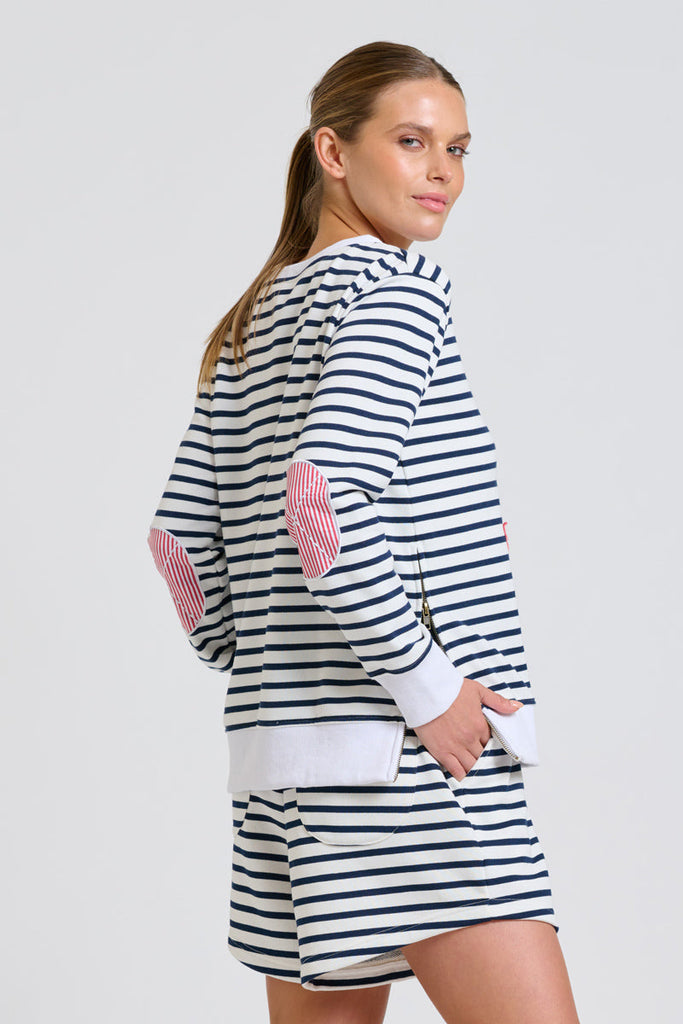 EST Classic Zipside Sweatshirt Nautical - Navy Stripe / Red