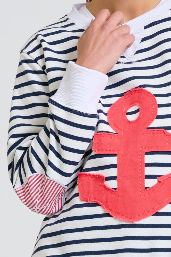 EST Classic Zipside Sweatshirt Nautical - Navy Stripe / Red