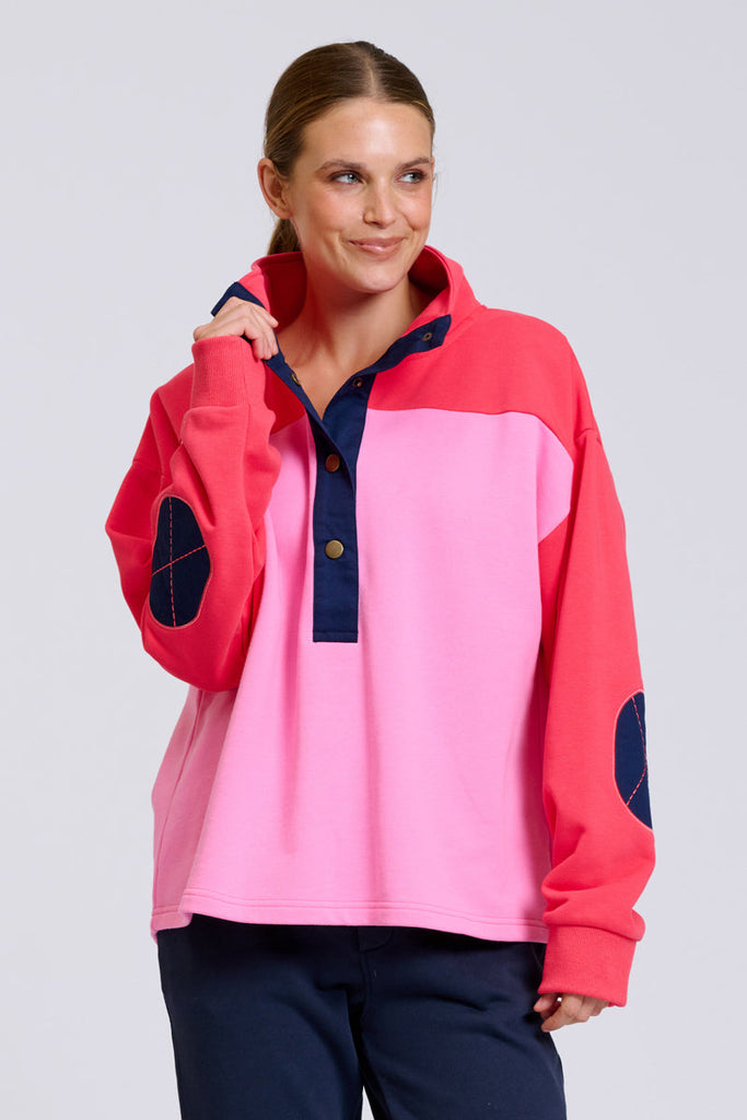 EST Collar Sweatshirt - Pink & Red Combo