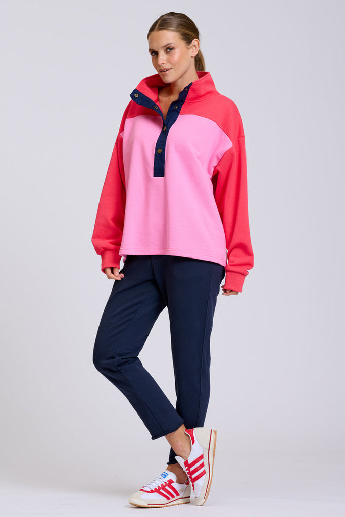 EST Collar Sweatshirt - Pink & Red Combo