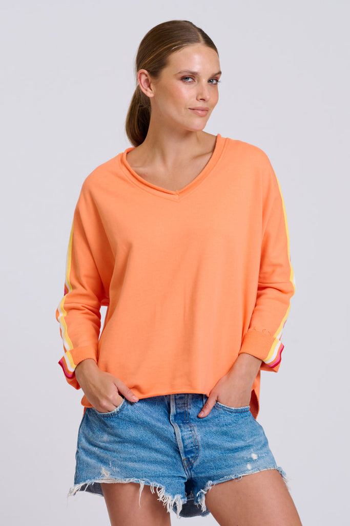 EST Raw V Neck Tape Sweatshirt - Melon