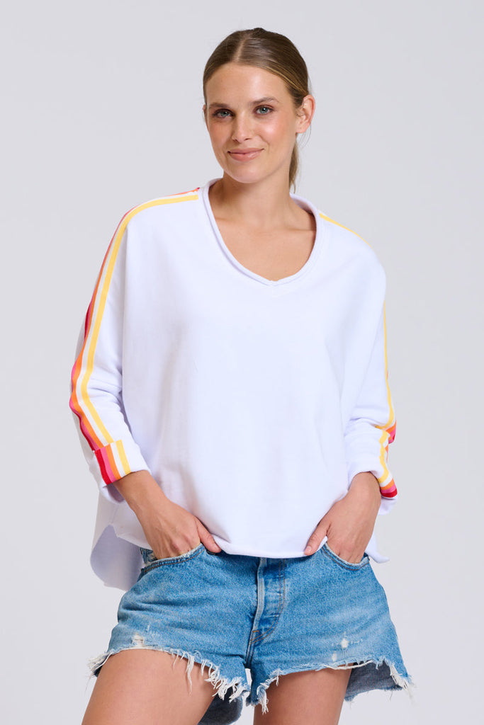 EST Raw V Neck Tape Sweatshirt - White