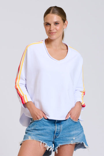 EST Raw V Neck Tape Sweatshirt - White