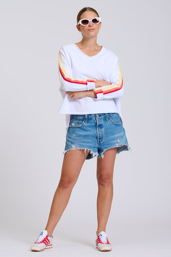 EST Raw V Neck Tape Sweatshirt - White