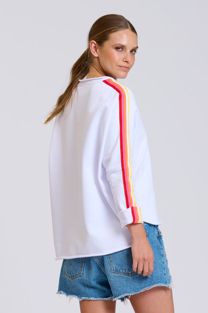 EST Raw V Neck Tape Sweatshirt - White