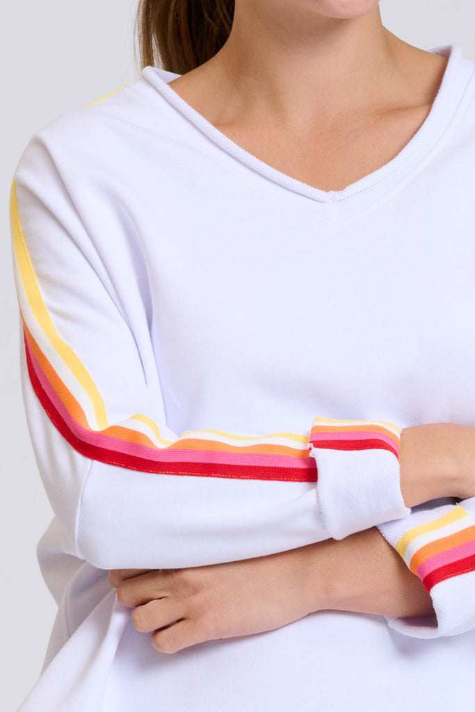 EST Raw V Neck Tape Sweatshirt - White