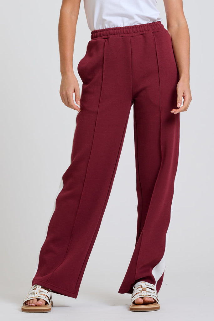 EST Scuba Trackpant - Plum With Ivory Stripe