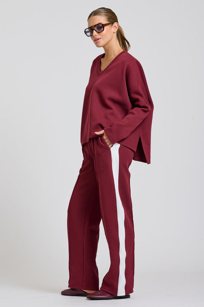 EST Scuba Trackpant - Plum With Ivory Stripe