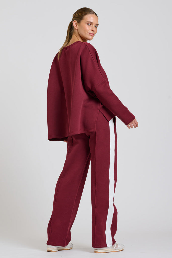 EST Scuba Trackpant - Plum With Ivory Stripe