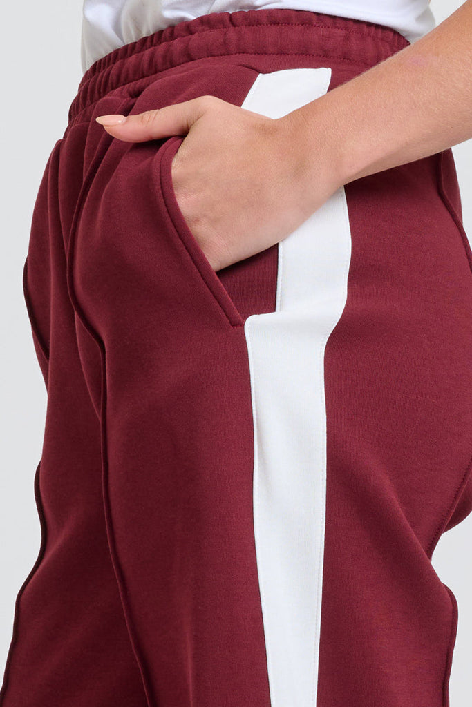 EST Scuba Trackpant - Plum With Ivory Stripe