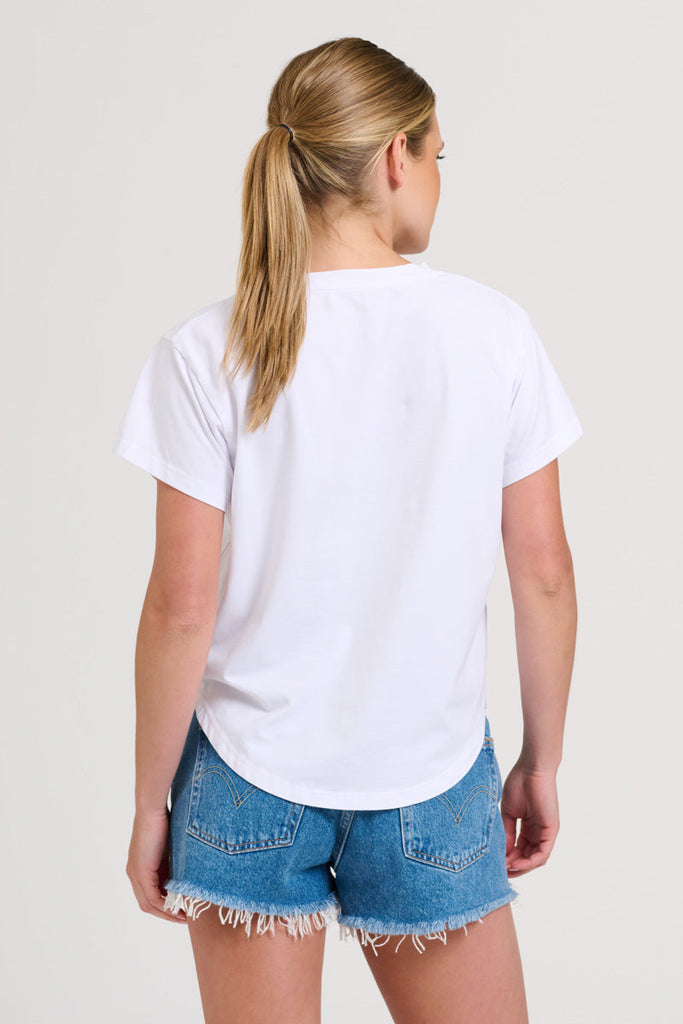 EST The V-neck Applique Bow T-shirt - White/Red