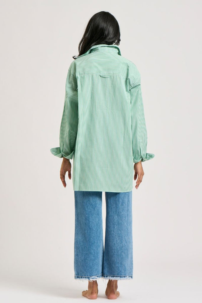 The Boyfriend Shirt forest stripe