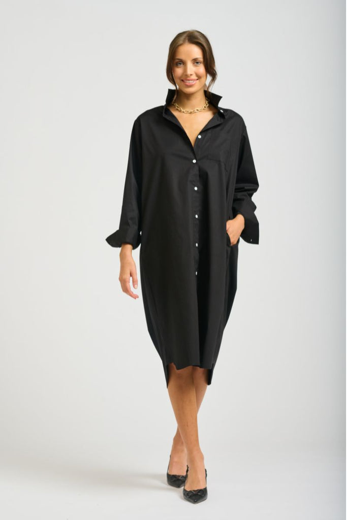 The Georgie Gatherback Shirtdress - Black| Shirty Style Clothing