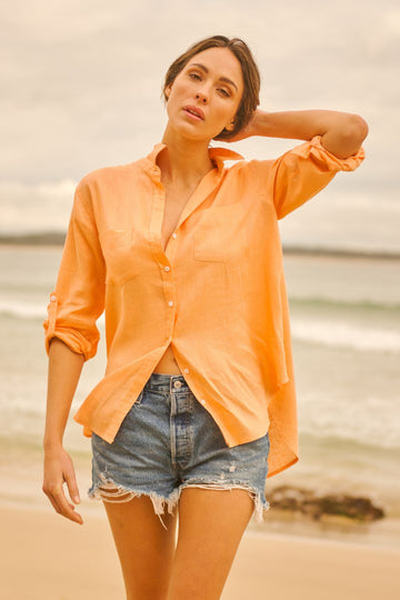 The Girlfriend Relaxed Linen Shirt - Melon